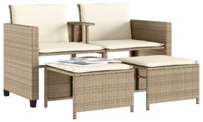 Divano giardino 2 posti con tavolo e sgabelli beige polyrattan