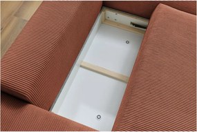 Divano angolare color terracotta allungabile e con contenitore rivestito in velluto a coste Voltaire – Bobochic Paris