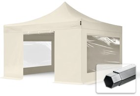 TOOLPORT 4x4m gazebo pieghevole PES con laterali (finestre panoramiche), PROFESSIONAL alluminio, crema - (600183)