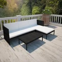 Set Divani da Giardino 3 pz con Cuscini in Polyrattan Nero 41382