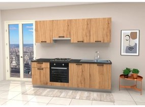 Cucina Lineare 240 Cm Rovere Con Top Antracite Mod. Gourmet