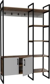Mobile Ingresso Industrial 120x34x180 Con Scarpiera Appendiabiti E Ripiani Yago Bianco E Rovere