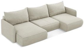 Divano angolare color crema allungabile/con contenitore Nanea – Makamii