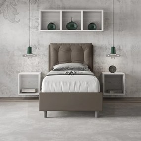 Letto singolo contenitore imbottito 80x200 similpelle cappuccino Annalisa