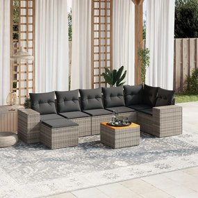 Set divano da giardino 8 pz con cuscini grigio in polyrattan