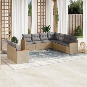 Set divano da giardino 9 pz con cuscini beige misto polyrattan