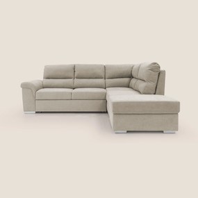 Minerva divano angolare con estraibile a cassettone e pouf contenitore in tessuto morbido impermeabile T02