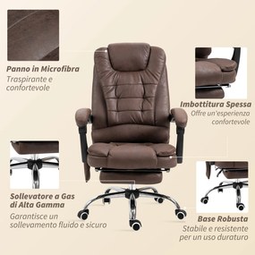 Poltrona da Ufficio 65x70x111-119 cm con Telecomando e 6 Punti di Massaggio in Microfibra Marrone...