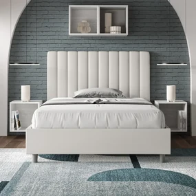 Letto senza rete imbottito 140x210 similpelle bianco Agueda