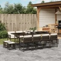 Set da Pranzo da Giardino 13pz con Cuscini Marrone Polyrattan 3211521