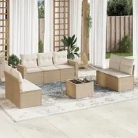 Set Divano da Giardino 8 pz con Cuscini Beige in Polyrattan 3218828