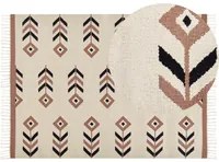 Tappeto Kilim Beige e Nero in cotone 200 x 300 cm a pelo basso Rettangolare reversibile Soggiorno moderno Camera da letto