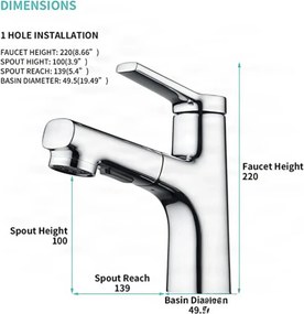 Rubinetto da bagno EYN IZK1444 con doccetta estraibile, in cromo o nero opaco — Cromo — Bassa
