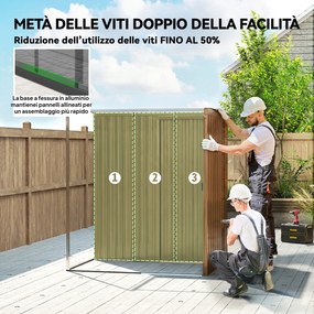 Casetta da Giardino 159x106x181 cm con Prese d'Aria e Porta Scorrevole in Metallo Marrone...