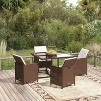 Set da Pranzo per Giardino 5 pz con Cuscini Polyrattan Marrone cod mxl 38849