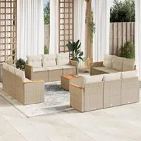 Set Divano da Giardino 13 pz con Cuscini Beige in Polyrattan 3225841