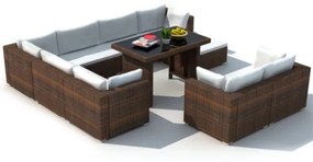 Set Divani da Giardino 10 pz con Cuscini in Polyrattan Marrone