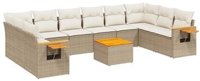 Set divani da giardino 11 pz con cuscini beige in polyrattan