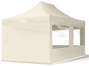 TOOLPORT 3x4,5m gazebo pieghevole con laterali (finestre panoramiche), ECONOMY acciaio, crema - (59043)