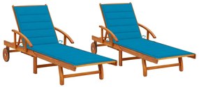 Sdraio 2 Pz Con Cuscini İn Legno Massello Di Acacia /