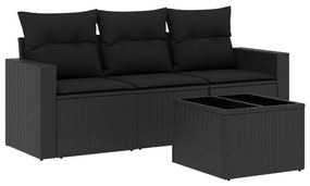 Set divani da giardino 4 pz con cuscini nero in polyrattan