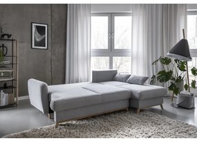 Divano angolare grigio chiaro allungabile/con contenitore (con penisola a destra/con chaise lounge) Scandic Lagom – Miuform