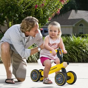 Costway Bicicletta senza pedali per bambini da 10 a 24 mesi, Bici carina con 4 ruote silenziose sterzo limitato Giallo