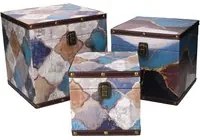 Set 3 Scatole in Similpelle blu marocco quadro