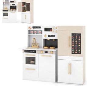 Costway Set da cucina giocattolo combinazione frigorifero macchina da caffè, Set da cucina giocattolo microonde fornello Bianco