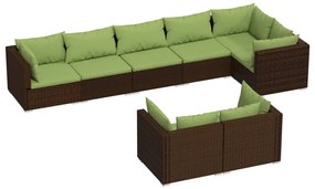 Set divani da giardino 8 pz con cuscini in polyrattan marrone