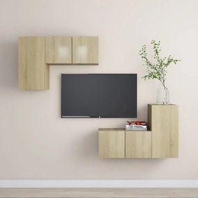 Set Di Mobili Porta Tv 4 Pz Rovere Sonoma İn Legno Multistrato /