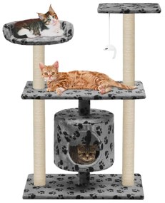 Albero per gatti e tiragraffi sisal 95 cm zampe stampate grigio