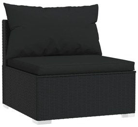 Set divani da giardino 4 pz con cuscini in polyrattan nero