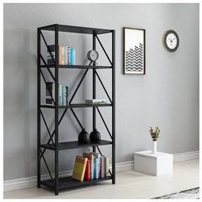 Libreria Industrial 5 Ripiani 64x30x150 Frida Effetto Marmo Nero