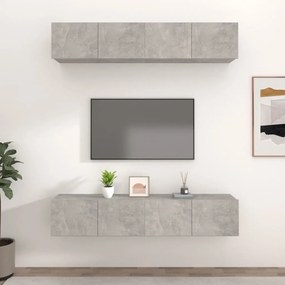 Mobili tv 4 pz grigio cemento 80x30x30 cm in legno multistrato