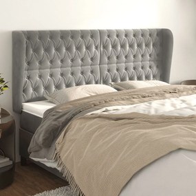 Testiera Ad Orecchio Grigio Chiaro 183x23x118/128 Cm İn Velluto /