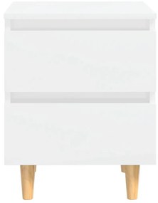 Comodini con Gambe Legno Pino 2pz Bianco Lucido 40x35x50 cm