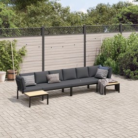 Set divani da giardino 4 pz con cuscini in alluminio nero