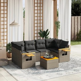 Set divani da giardino 7 pz con cuscini grigio in polyrattan