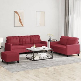 Set Di Divani 3 Pz Con Cuscini Rosso Vino İn Similpelle /