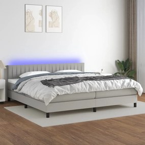 Letto a molle materasso e led grigio chiaro 200x200 cm tessuto