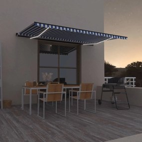 Tenda Da Sole Retrattile Manuale Led 500x350 Cm Blu E Bianca /
