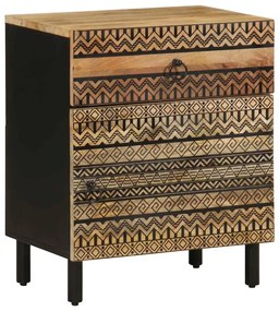 Comodino Nero 50x33x60 Cm İn Legno Massello Di Mango Grezzo /