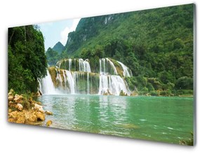 Quadro vetro acrilico Paesaggio della cascata della foresta 100x50 cm