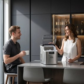 Macchina del Ghiaccio 3,2 Litri 24 Cubetti 299W in Acciaio Argento...