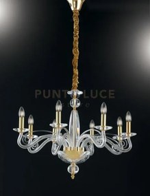 Lampadario epoque  oro 8 luci attacco e14 70x140cm vetro trasparente