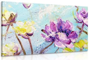 Stampa su tela – Fiori viola e gialli dipinti
