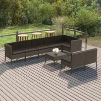 Set Divani da Giardino 9 pz con Cuscini in Polyrattan Grigio 3094398