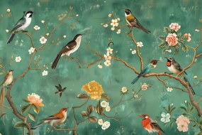 Carta da parati – Uccelli vintage sui rami