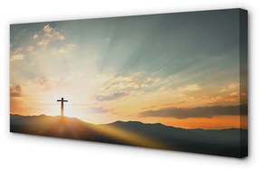 Foto quadro su tela Cross Sun Mountains 100x50 cm